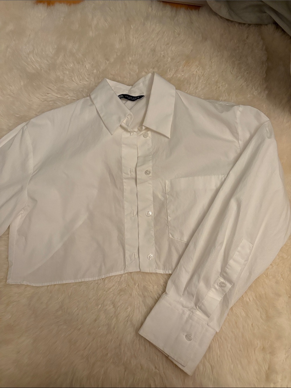 Zara White Cropped Button Down Shirt